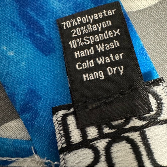 Clara Sun Woo Asymmetrical Tropical Palm Leaf Tunic Top Blouse L Blue White - Picture 7 of 7